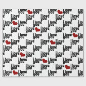 愛してるはっきりした赤いハートバレンタイン ラッピングペーパー (フラット)