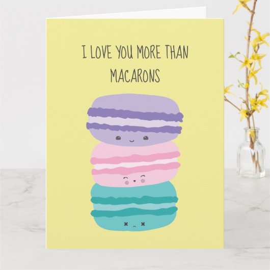 愛してるよマカロンかわいいパステルカワイト カード (黄色い花)