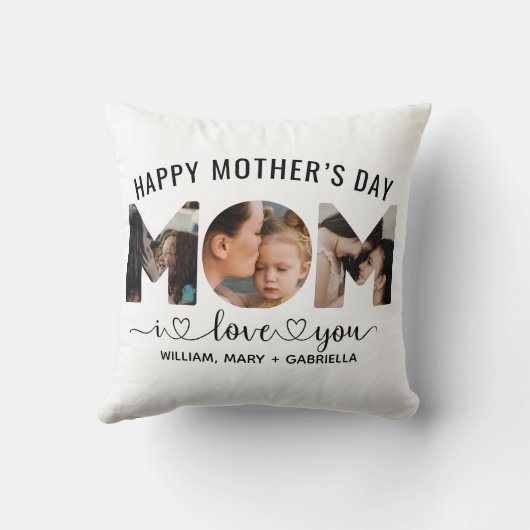 愛してるよ母カスタム母の日3写真コラージュ クッション (裏面)