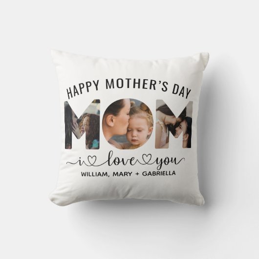 愛してるよ母カスタム母の日3写真コラージュ クッション (正面)