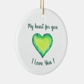愛してるよ かわいい 緑と青のハート 誕生日 , セラミックオーナメント (右)