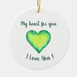 愛してるよ かわいい 緑と青のハート 誕生日 , セラミックオーナメント