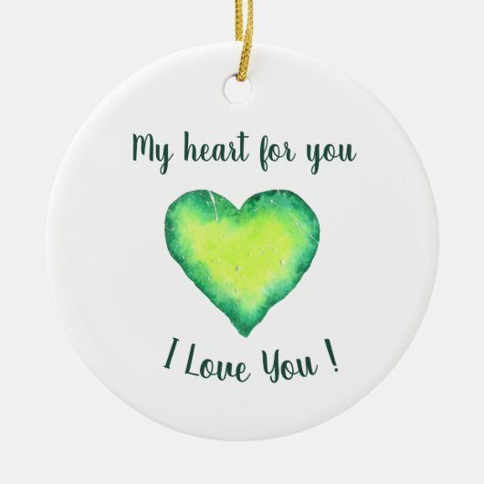 愛してるよ かわいい 緑と青のハート 誕生日 , セラミックオーナメント (正面)
