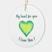 愛してるよ かわいい 緑と青のハート 誕生日 , セラミックオーナメント (左)