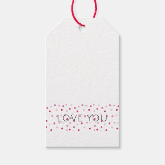 愛してるよ ピンクの水彩ドット スイートバレンタイン ファン ギフトタグ (正面)