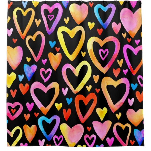 愛してるよ。水彩イラストレーションハート。バレンティン シャワーカーテン (正面)