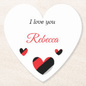 愛してるカラフルハート白 ペーパーコースター (正面)