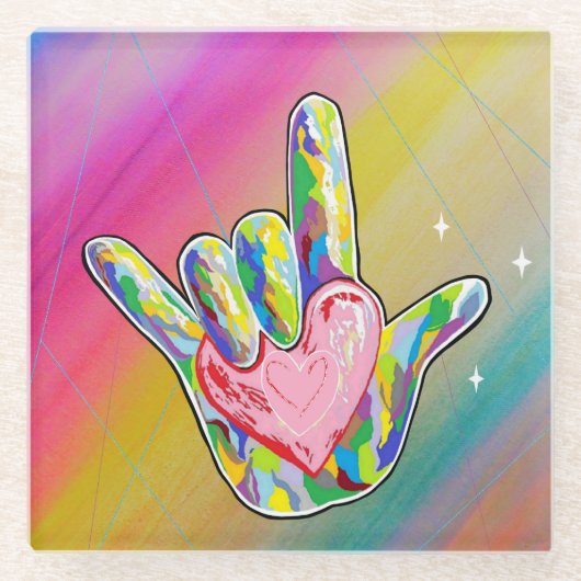 愛してるハート ガラスコースター (正面)