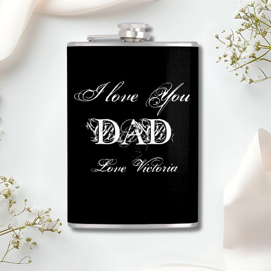 「愛してるパパ」パーソナライズされた白黒&シルバー フラスク