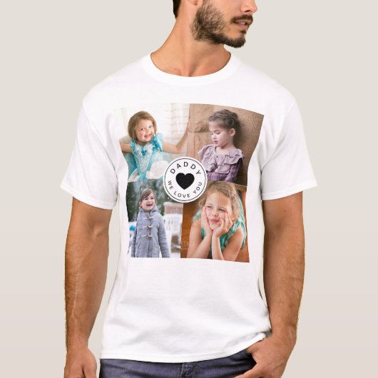 愛してるパパ 黒いハート キッズ 4枚フォトコラージュ Tシャツ (正面)