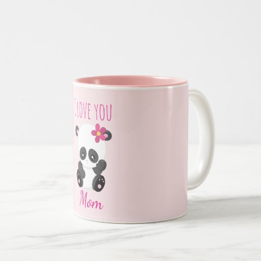 愛してるママかわいらしパンダピンク ツートーンマグカップ (正面右)