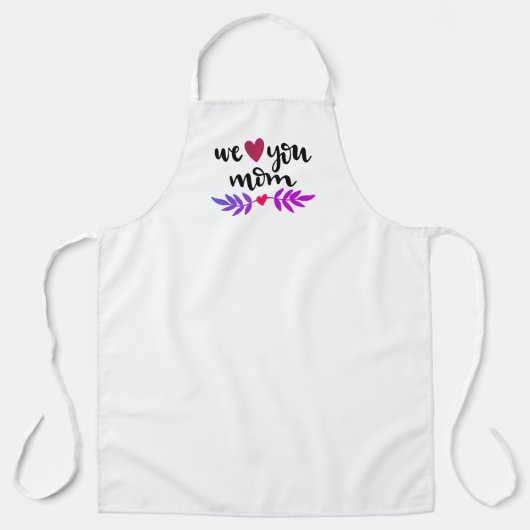 愛してるママ赤いハートホワイト エプロン (正面)