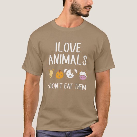愛してる動物は食べないよ 面白い Tシャツ (正面)