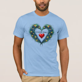 愛してる孔雀の羽のハート メンズTシャツ Tシャツ