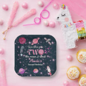 愛してる２つの月ガール ピンクの２歳の誕生日 ペーパープレート (パーティー)