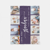 愛してる おばあちゃん 8枚の写真コラージュ パープル フリースブランケット (正面)