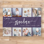 愛してる おばあちゃん 8枚の写真コラージュ パープル フリースブランケット