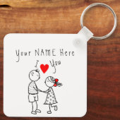 愛してる – かわいいカップル – カスタム文字/名前 キーホルダー (裏面)