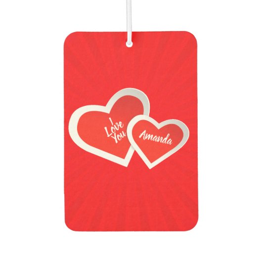 「愛してる」かわいいバレンタインハート..カスタマイズ カーエアーフレッシュナー (正面)