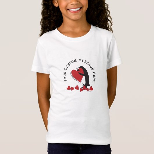 愛してる!かわいいペンギンと赤いハート Tシャツ (正面)