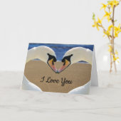 「愛してる」のハートを作る白鳥 カード (黄色い花)