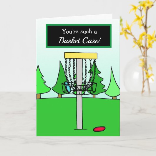 愛してる、ディスクゴルフ ユーモア、バスケットケース カード (黄色い花)