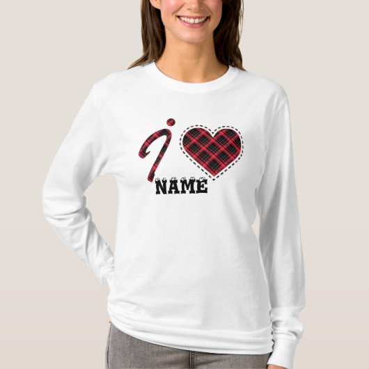 愛してる…ハート、プレイド Tシャツ (正面)