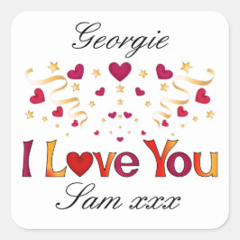 愛してる レッドハート ゴールドリボン ヴィンテージ バレンタイン スクエアシール