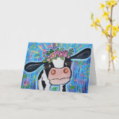 「愛してる、月まで&もどって」かわいい牛 カード (黄色い花)