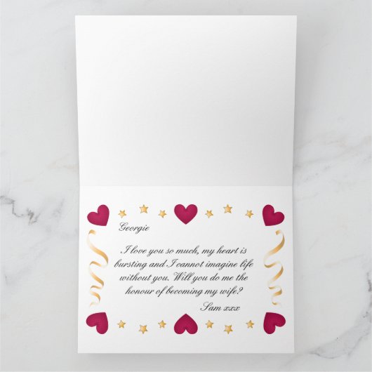 愛してる 赤いハート ゴールドリボン 結婚プロポーズ カード (内部)