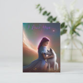 愛してる…AIファンタジーアートプリントウォルフクブ&ガール ポストカード (スタンド正面)