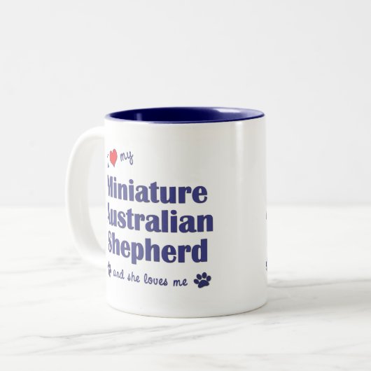 愛して下さい私のミニチュアオーストラリアの羊飼い(メス犬)を ツートーンマグカップ (正面左)