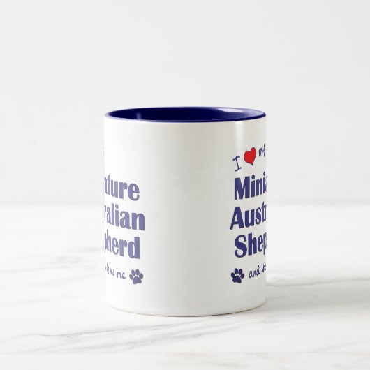 愛して下さい私のミニチュアオーストラリアの羊飼い(メス犬)を ツートーンマグカップ (中央)