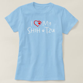 愛しのシベリアン・ハスキー 赤いハートの肉球 ベイビーブルーの犬のTシャツ Tシャツ