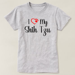 愛しのシーズー 赤いハートの肉球デザイン Tシャツ