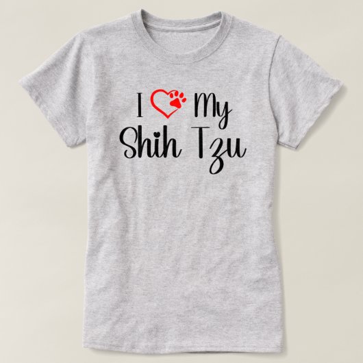 愛しのシーズー 赤いハートの肉球デザイン Tシャツ (デザイン正面)