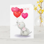 『愛しのゾウ、ハート型風船』 カード (黄色い花)