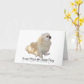 愛しの小さな白い犬 - ペキニーズ ! カード (黄色い花)