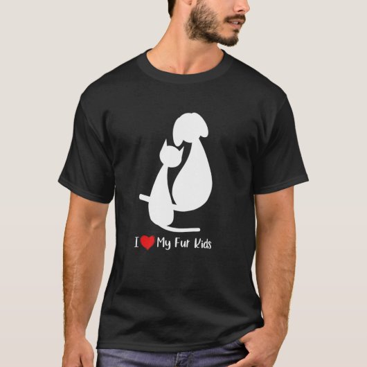 愛しの毛の子たち 愛犬家ママのデザイン 犬と猫のシルエット Tシャツ (正面)