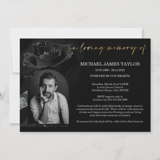 愛しエレガントた思い出の葬儀のアーチ写真 招待状 (正面)