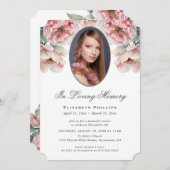 愛しエレガントた記憶のピンクのフローラ写真 招待状 (正面/裏面)