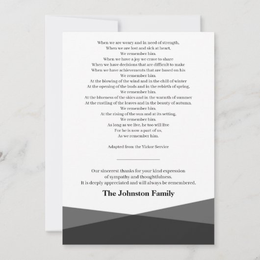 愛しモダンて思い出の葬儀の白黒 サンキューカード (裏面)