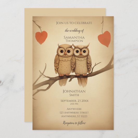 愛し合うフクロウたち 招待状 (正面/裏面)