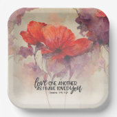 愛し合う別のバイブル聖句レッドパープルフローラ ペーパープレート (正面)
