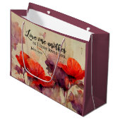 愛し合う別のバイブル聖句レッドパープルフローラ ラージペーパーバッグ (正面アングル)