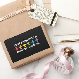 愛し合おう ゲイ プライド LGBTQ レインボー キリスト教 長方形シール