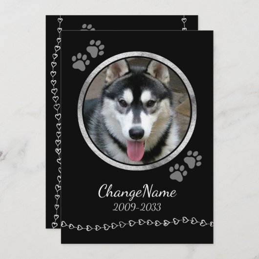 愛し永遠に犬の記念黒の形見カード 案内状 (正面/裏面)