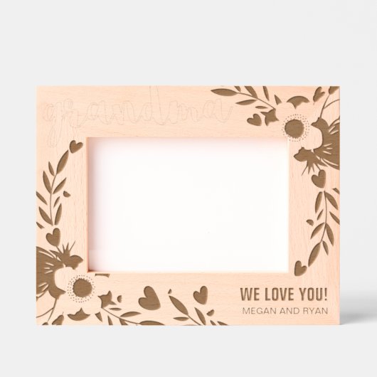 愛するおばあちゃんへの花柄ギフト レーザー彫刻フレーム (正面)