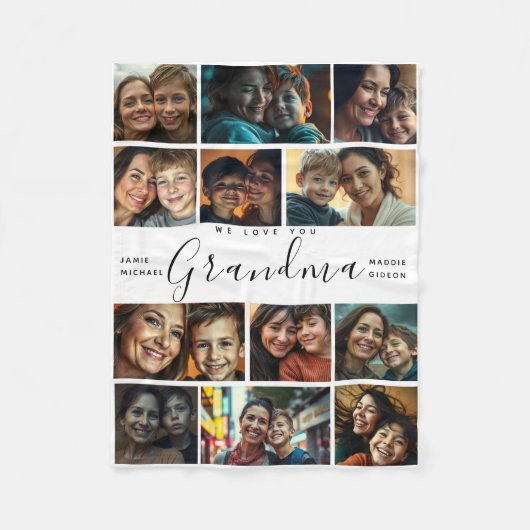 愛するおばあちゃん | モダンハート写真のコラージュ フリースブランケット (正面)