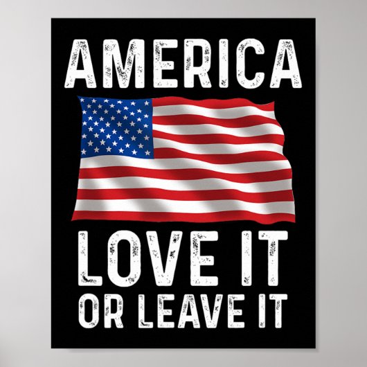 愛するか去るか 愛国 アメリカ国旗 Tシャツ ポスター (正面)